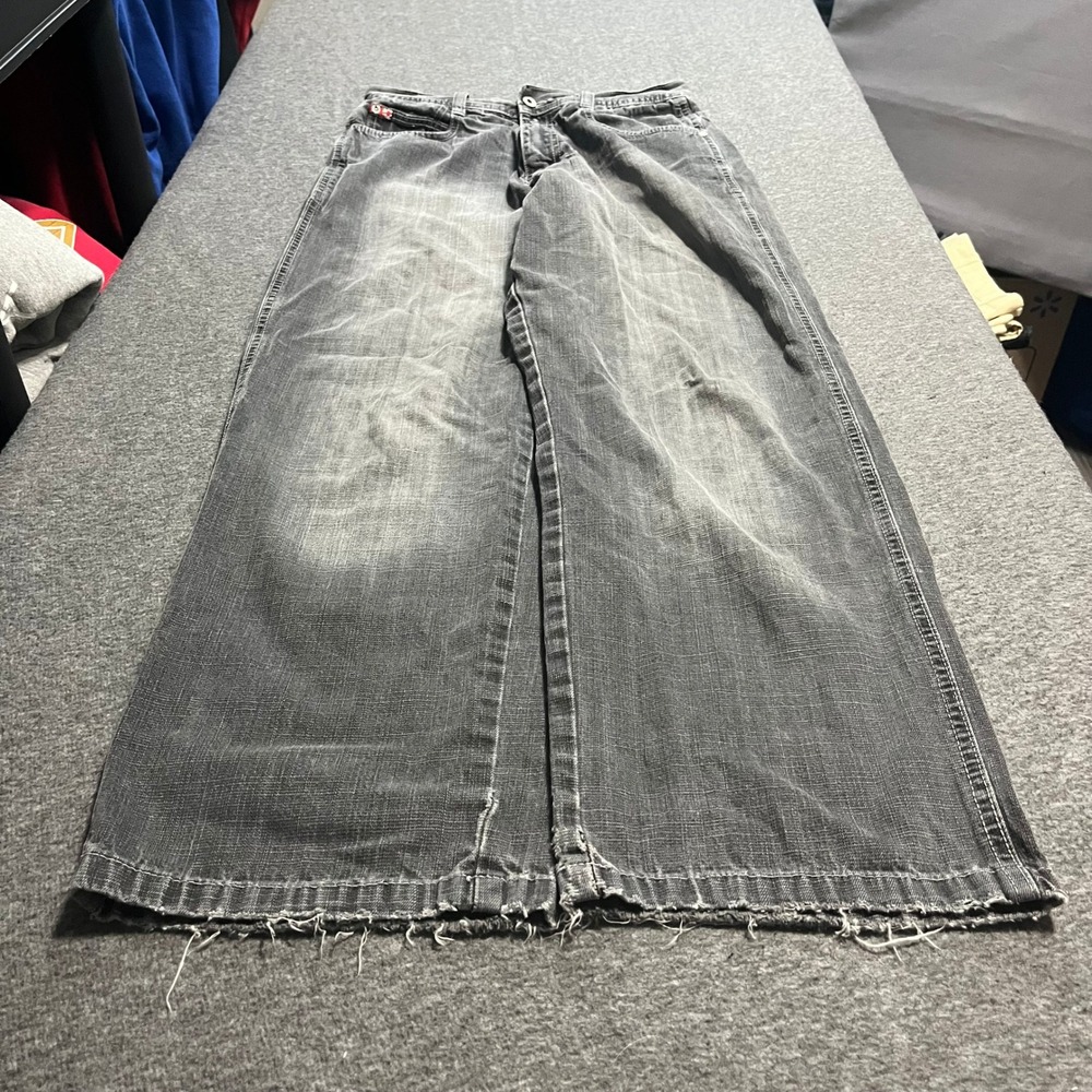 Southpole Mens Baggy Wide Leg Jeans Faded Black Y2K Streetwear Red Tab 30x32